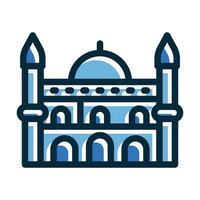 Blue Mosque Vector Thick Line Filled Dark Colors