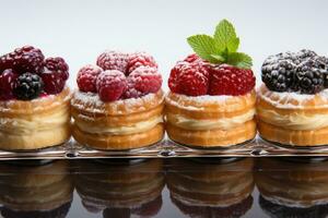 photos of tarts in indoor kitchen table photo studio AI Generated