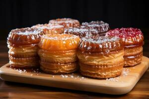 photos of tarts in indoor kitchen table photo studio AI Generated