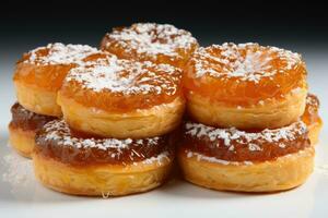 photos of tarts in indoor kitchen table photo studio AI Generated