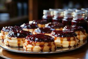 photos of tarts in indoor kitchen table photo studio AI Generated