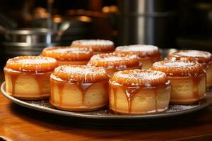 photos of tarts in indoor kitchen table photo studio AI Generated