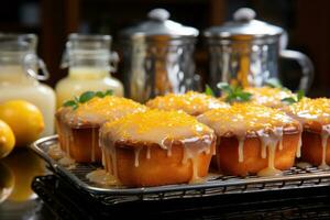 photos of tarts in indoor kitchen table photo studio AI Generated