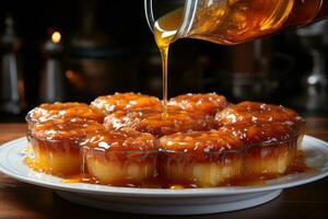 photos of tarts in indoor kitchen table photo studio AI Generated