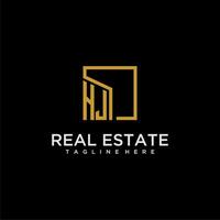 HJ initial monogram logo for real estate design with creative square image vector