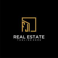 FJ initial monogram logo for real estate design with creative square image vector