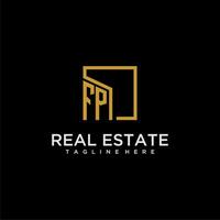 FP initial monogram logo for real estate design with creative square image vector