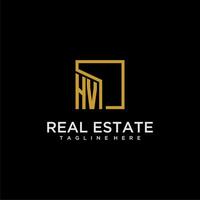 HV initial monogram logo for real estate design with creative square image vector