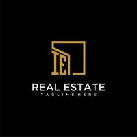 IE initial monogram logo for real estate design with creative square image vector