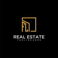 FL initial monogram logo for real estate design with creative square image vector