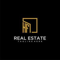 HF initial monogram logo for real estate design with creative square image vector