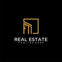 FT initial monogram logo for real estate design with creative square image vector