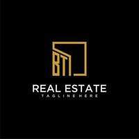 BT initial monogram logo for real estate design with creative square image vector