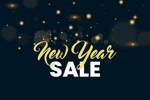 New Year Sale banner background. Happy New year sale lettering on night sky with gold fireworks. Suitable for web online store, shop promo offer and media social. vector