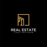 PI initial monogram logo for real estate design with creative square image vector