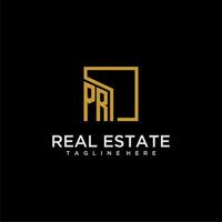 PR initial monogram logo for real estate design with creative square image vector