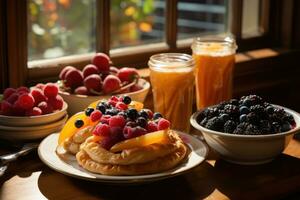 photos of tarts in indoor kitchen table photo studio AI Generated