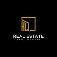 KL initial monogram logo for real estate design with creative square image vector