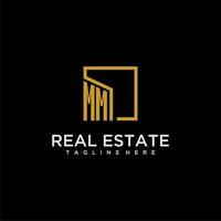 MM initial monogram logo for real estate design with creative square image vector