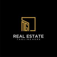 NG initial monogram logo for real estate design with creative square image vector