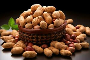 photos of peanuts in indoor photo studio AI Generated