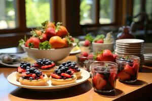 photos of tarts in indoor kitchen table photo studio AI Generated