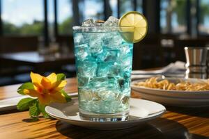 ocean blue ice drink for summer AI Generated photo