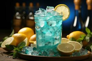 ocean blue ice drink for summer AI Generated photo