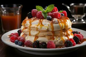 photos of pavlova dessert cake in indoor photo studio AI Generated