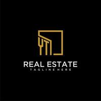 YT initial monogram logo for real estate design with creative square image vector