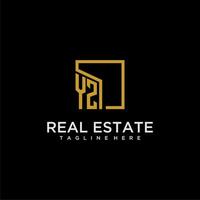 YZ initial monogram logo for real estate design with creative square image vector