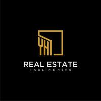YH initial monogram logo for real estate design with creative square image vector