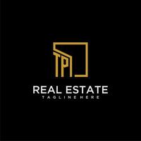 TP initial monogram logo for real estate design with creative square image vector