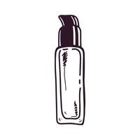 Hand-drawn bottle of cream with dispenser, beauty cosmetic element, self care. Illustration for beauty salon, cosmetic store, makeup design. Doodle sketch style. vector