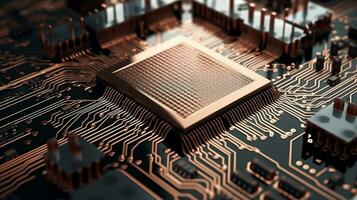 ai generativo. de cerca exploración de computadora chip circuitería foto