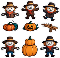 scarecrow character set with different hats and clothes ai generative png