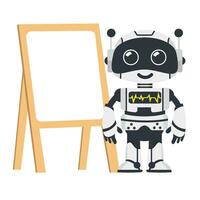 Cartoon techology Ai robot  an empty white board vector