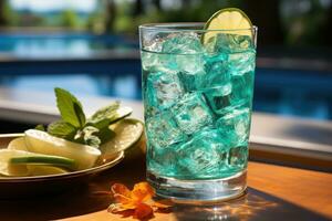 ocean blue ice drink for summer AI Generated photo