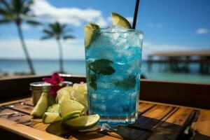 ocean blue ice drink for summer AI Generated photo