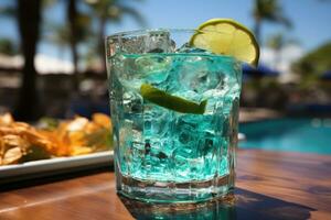 Oceano azul hielo bebida para verano ai generado foto