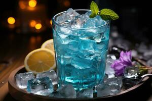 ocean blue ice drink for summer AI Generated photo