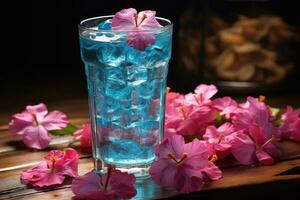 ocean blue ice drink for summer AI Generated photo