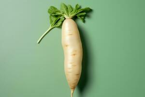 photos of long white radish ready to serve in indoor studio AI Generated