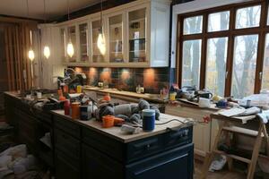 kitchen renovation process repair construction AI Generated photo