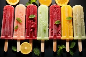 closeup of refreshing popsicles melting quickly AI Generated photo