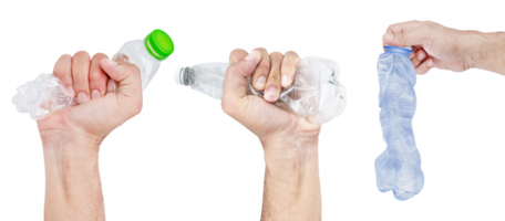 verzameling reeks hand- houden gecomprimeerd plastic fles png