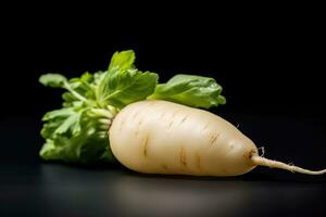 photos of long white radish ready to serve in indoor studio AI Generated