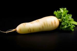 photos of long white radish ready to serve in indoor studio AI Generated