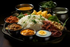 photos of indian thali in indoor photo studio AI Generated