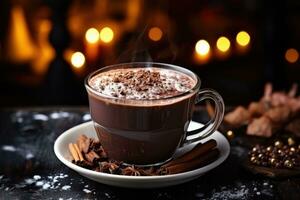 photos of hot chocolate in indoor photo studio AI Generated